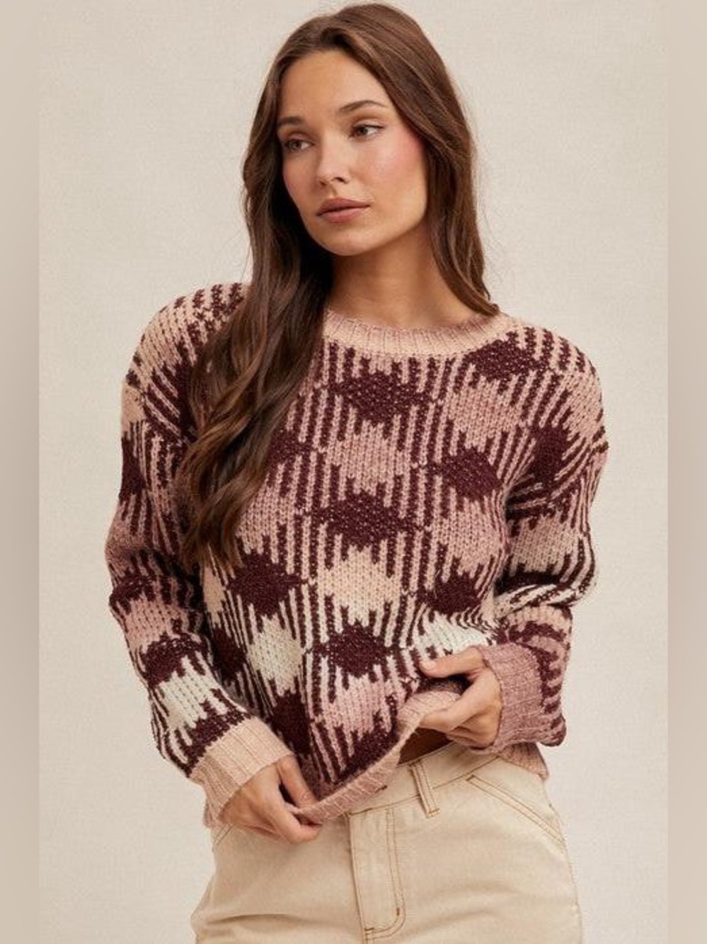 Hem & Thread Cozy Plaid Dusty Rose Burgundy Wine Sz L Little Loved ❤️